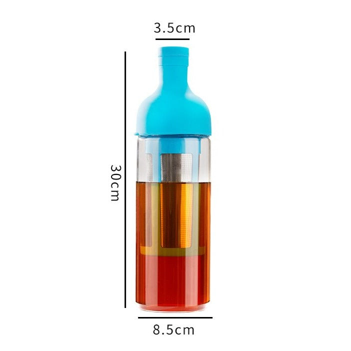 blue cold brew infuser wine bottle shape glass and siliicone